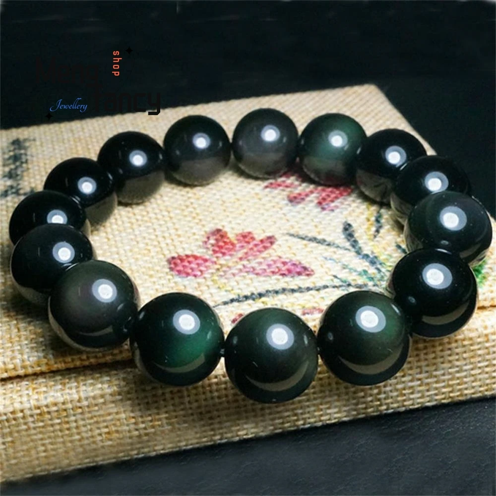 Pulsera de obsidiana de ojo de arcoíris Natural, Simple, elegante, alta calidad, joyería de lujo exquisita, regalos de vacaciones para pareja