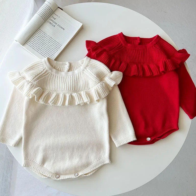 

Infant Baby Girls Knitting Jumpsuit Solid Color Long Sleeve Toddler Baby Girl Knitting Romper Spring Autumn Baby Girls Clothes