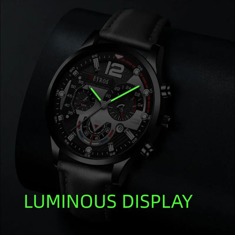 Luxury Mens Watches Fashion Stainless Steel Quartz Wrist Watch Calendar Date Luminous Clock Men Business Casual Leather Watch