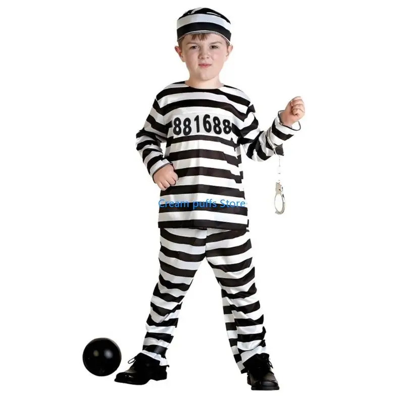 50LE Child Size Convict Jumpsuit With Chest Badge Perfect For Theatrical Event
