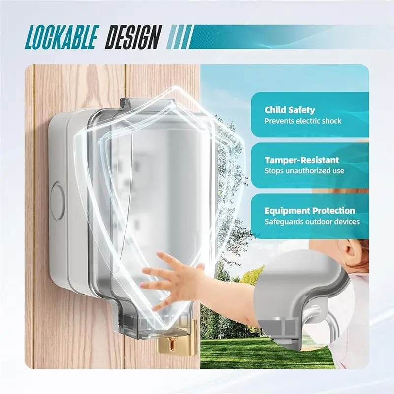 A04G-Double-Socket Outdoor Electrical Outlet Box, IP66 Waterproof& Lockable Enclosure, 20A Rated For Garden, Yard Sports Applica