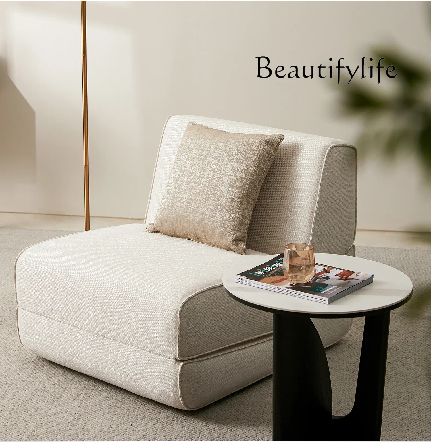 NEW Folding single sofa functional fabric dual-purpose small apartment living room advanced cream style