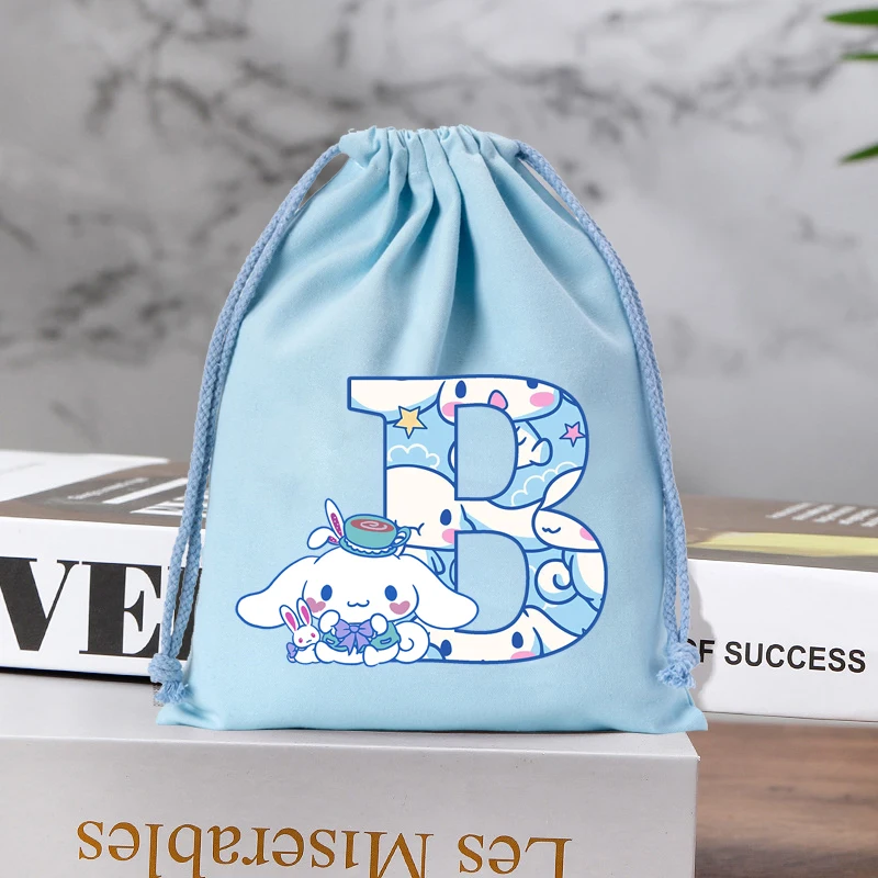 Sanrio Canvas Drawstring Bag Cute A-Z Print Cartoon Anime Holiday Party Candy Bags Cotton Kids Toys Gifts Jewelry Storage Pocket