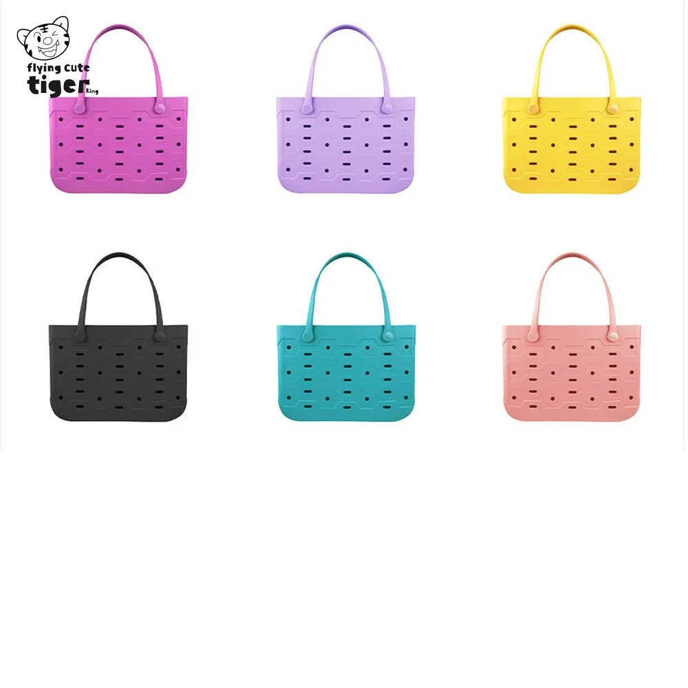 Neue, einfarbige Strandtasche aus EVA-Material, Schwimmtasche, farbenfroher Einkaufskorb, Campingtasche für den Außenbereich, große Tragetasche. – Detail 14