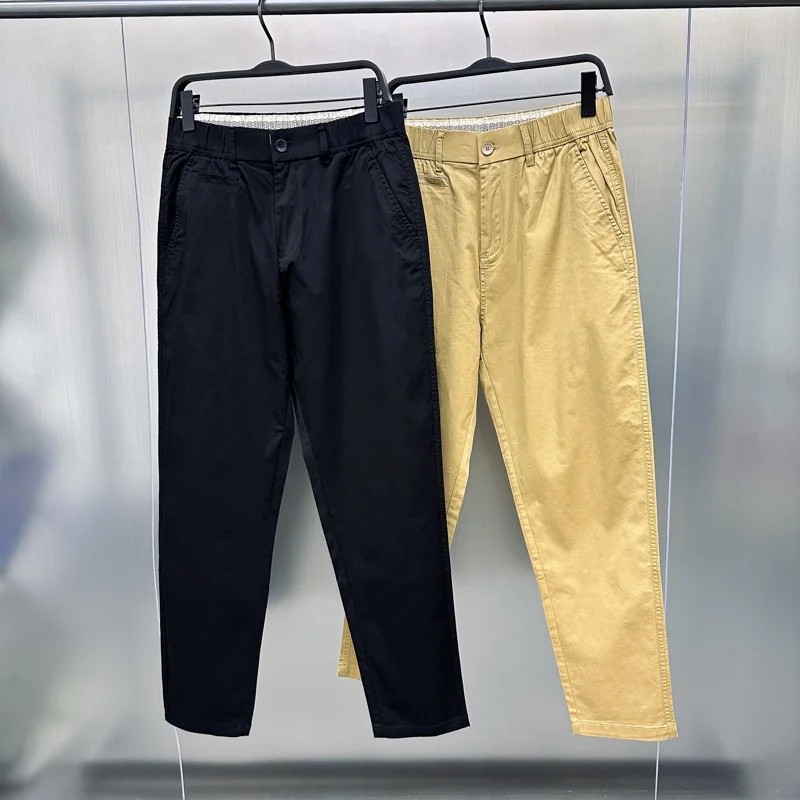 

Faionable Pure Color Casual Pants for Men with Elastic Waist Straight Leg Cotton Trousers for All Seasons And Ocns