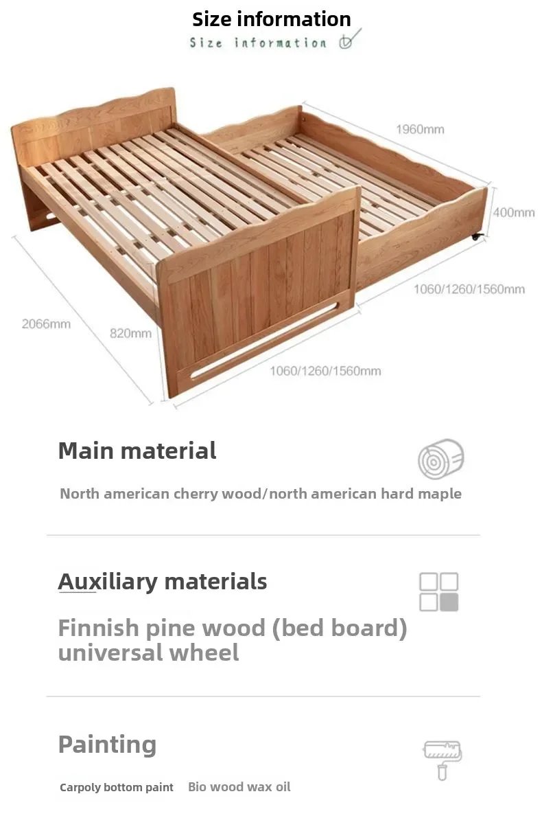 Nordic cherry wood all solid wood children's bed Japanese high and low mother and child bed log multi-functional minimalist