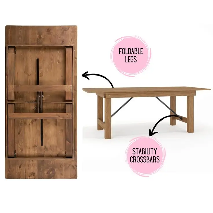 #Rustic Wooden 240cm 10 Seaters Large Wedding Parties Hotel Events Folding Solid Wood Farmhouse Dining Table