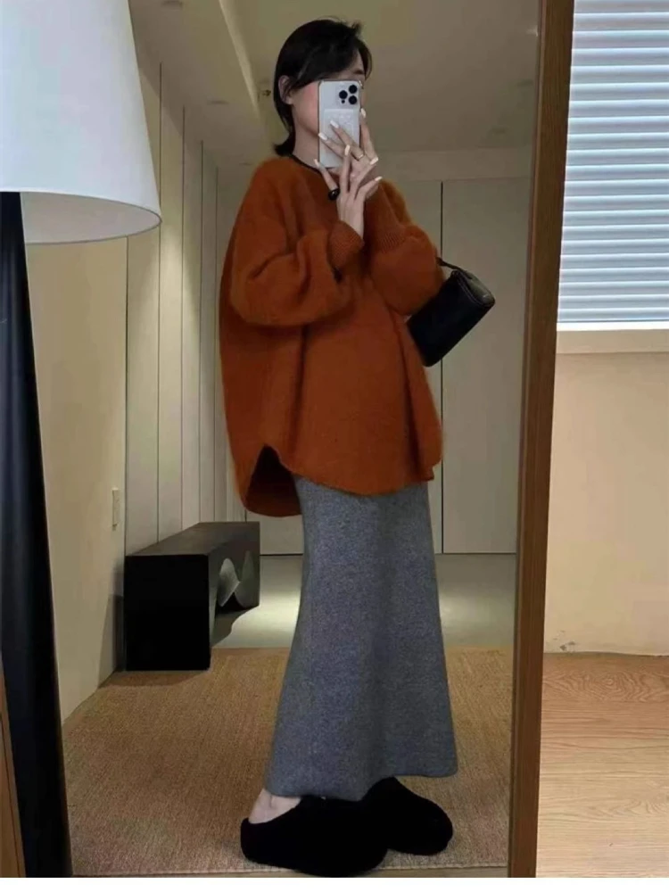 Spring Autumn Lazy Style Cashmere Sweater Women's Pullover Neck Design Casual Knitted Long Sleeve Lady Korean Fashion Clothing