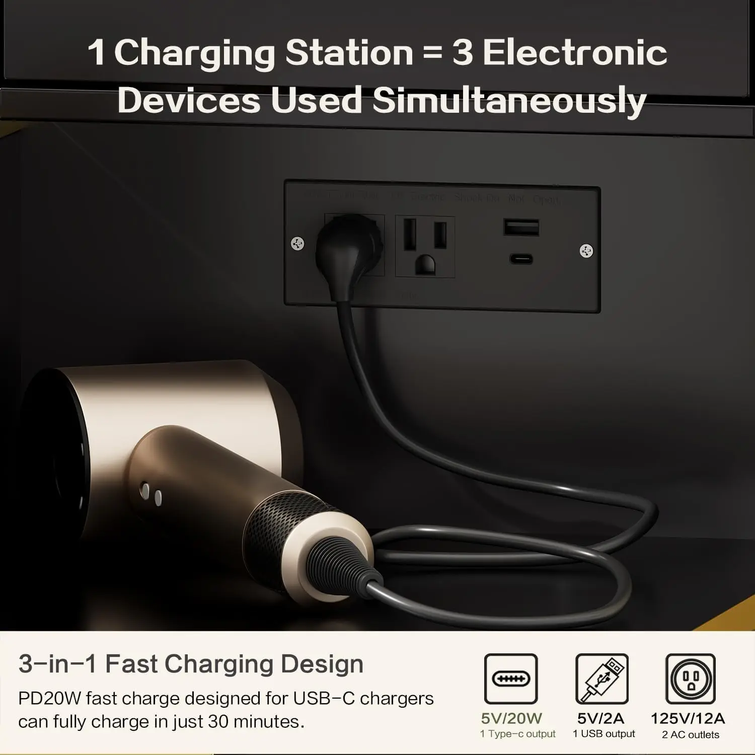 Modern Vanity Desk with Mirror, Lights, 5 Drawers, Storage Shelves & Power Outlet, Black