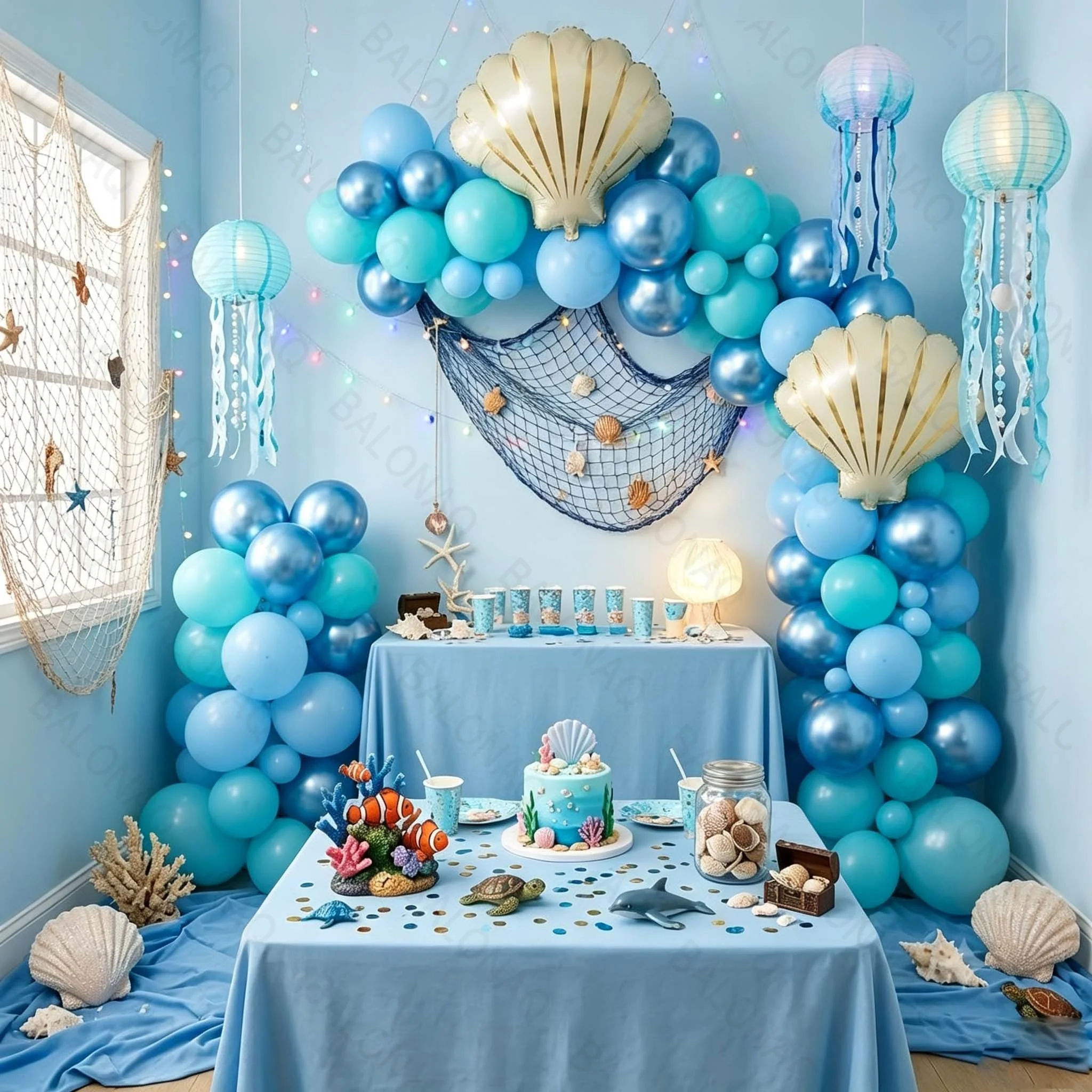 64-teiliges Unterwasser-Party-Dekorationsset, Seestern-Muschel-Ballons, Girlanden-Bogen-Set, Geburtstagsdekoration, Meeres- und Strandthemen-Party-Dekorationen