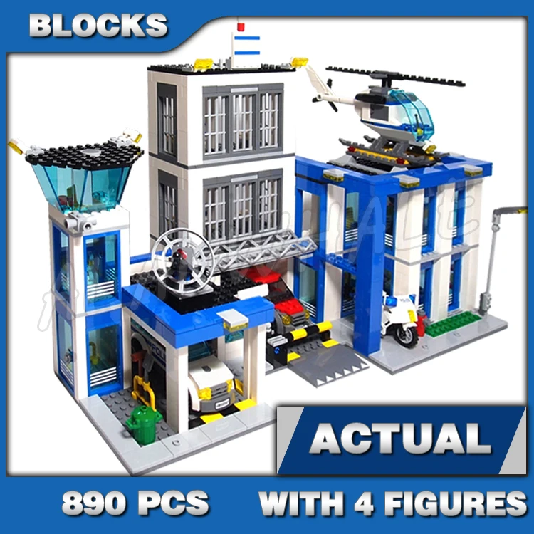 

890pcs City Cop Station Control Tower Garage Car Helicopter Motorbike 10424 Building Blocks Set Bricks Compatible with Model