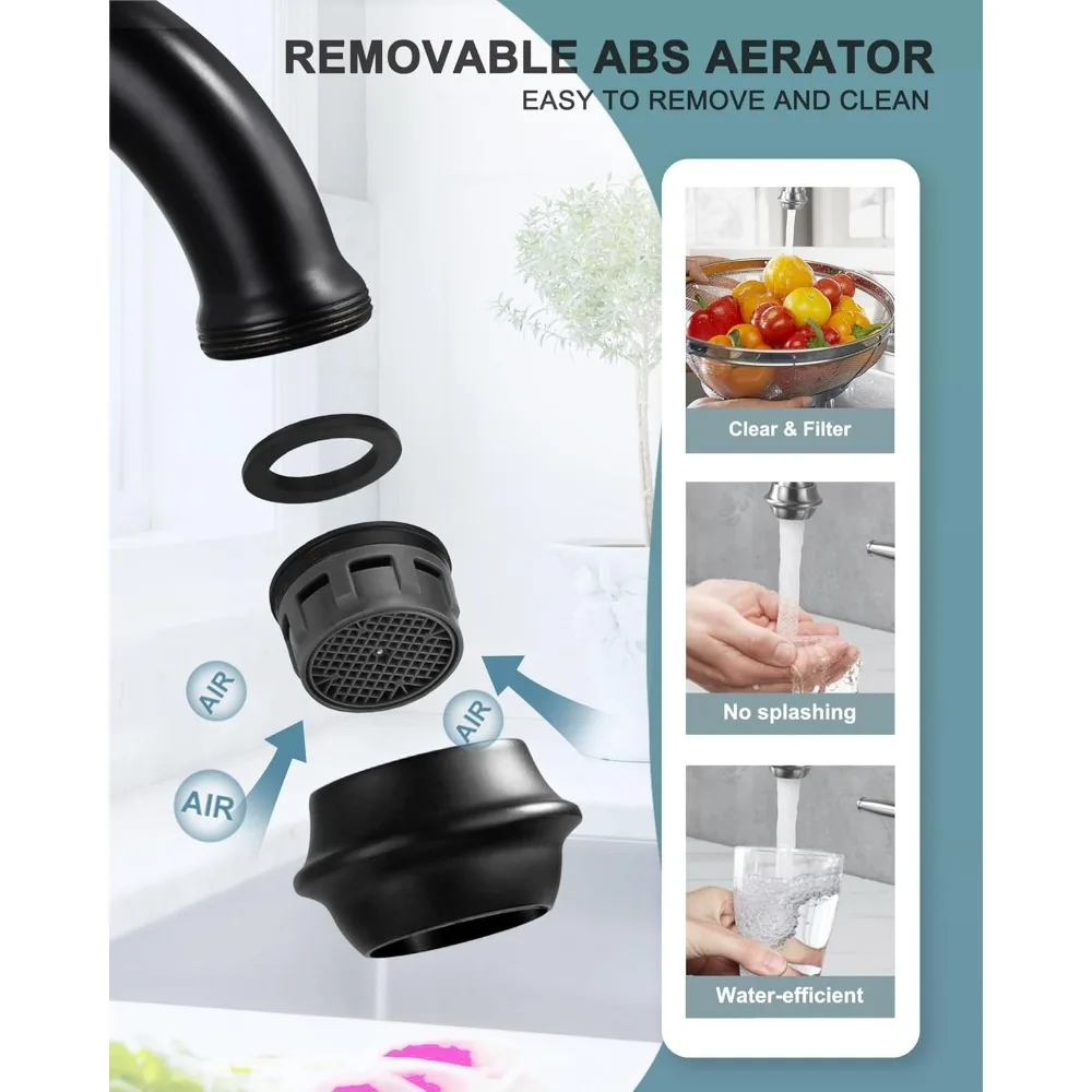 صنبور حوض المطبخ النحاسي المثبت على سطح السفينة مع بخاخ جانبي و360 °   تصميم دوار بمقبضين و4 فتحات #3