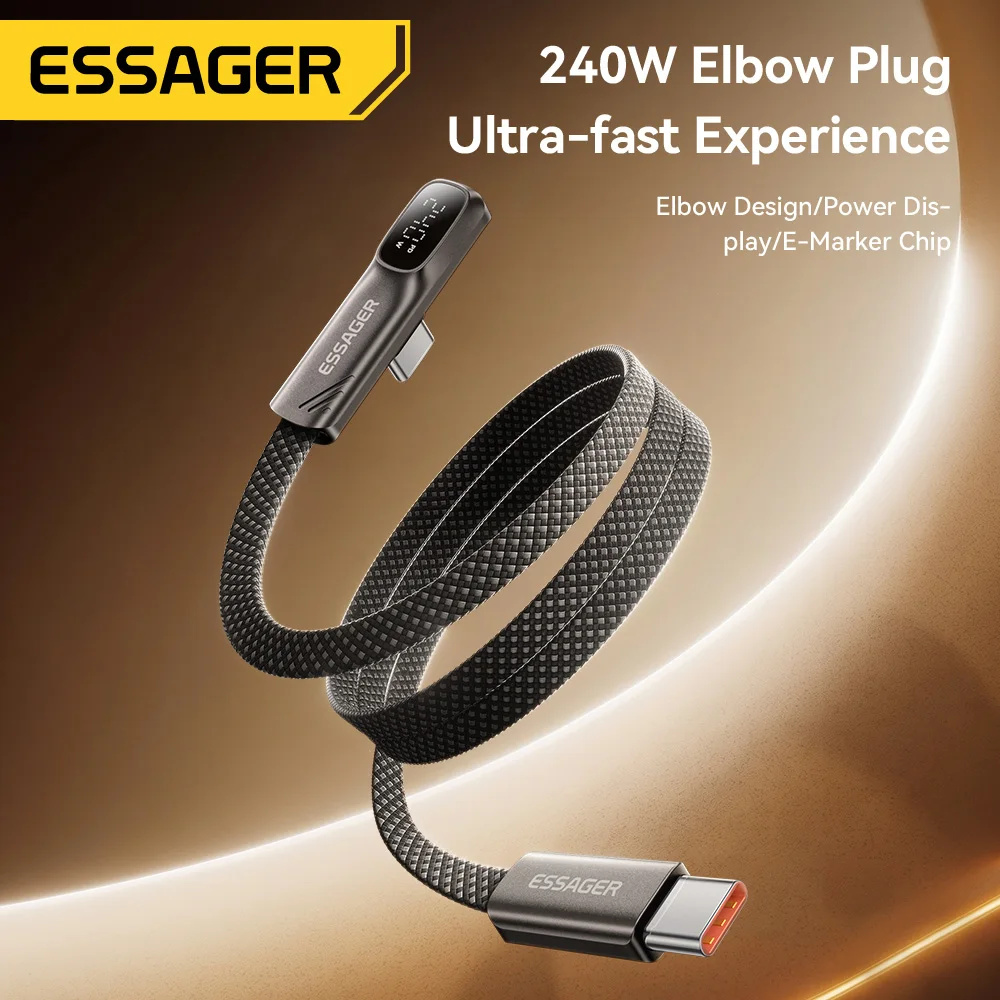 Essager Elbow 240W USB Type C Cable PD Fast Charging Charger Wire for iPhone 17/16/15 pro iPad MacBook pro Xiaomi Samsung Huawei