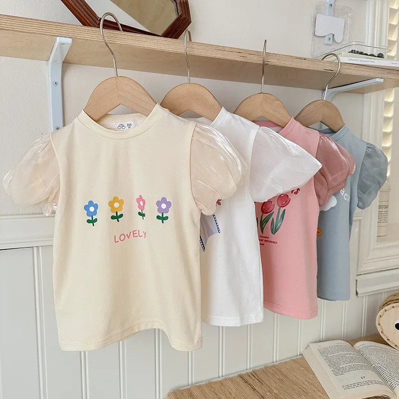 Baby Girls Short Sleeved T-shirt Kids Top Tees Toddler Cartoon Printed Shirts 2024 Summer Children\'s Clothing Korean Style