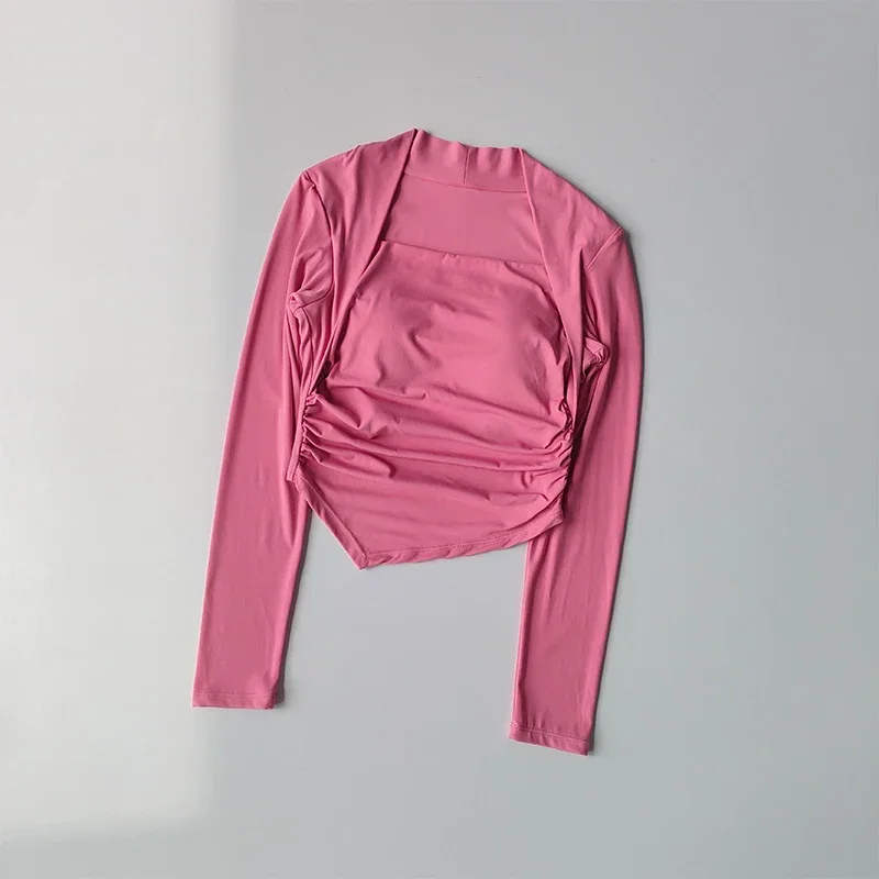 ปลอมสองชิ้นโยคะแขนยาวหนึ่งชิ้นถ้วยสลิมฟิตกีฬาเสื้อยืดวิ่งระบายอากาศแห้งเร็วออกกําลังกายด้านบนลดน้ําหนัก