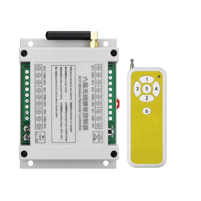 universal DC 12V  24V 36V  48V 10A 6CH relay RF Wireless radio Remote Control  switch  433 mhz farm/Industrial/agricultural