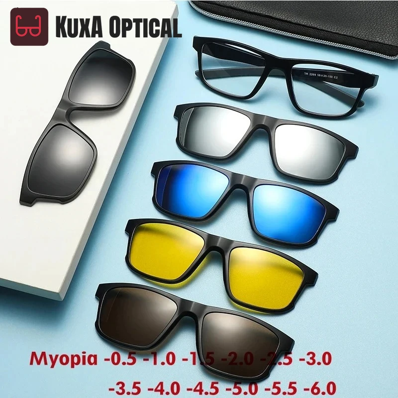 

Солнцезащитные очки Xuka с магнитной клипсой для близорукости, оправа для очков на заказ, квадратные линзы для мужчин и женщин, спортивные очки по рецепту от -0,5 до -10