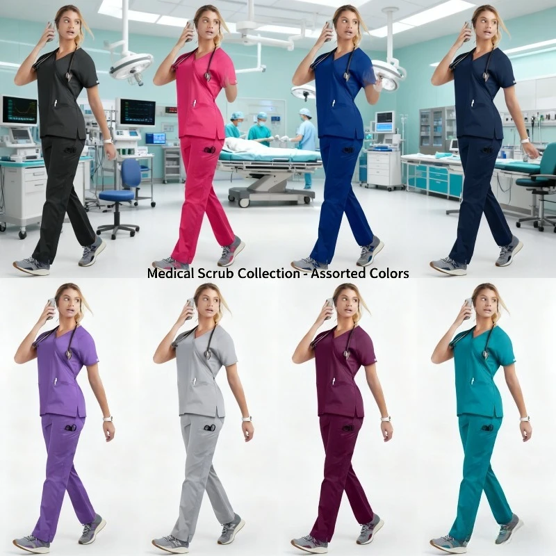 Hospital Pet feminino elástico leve roupas para lavar as mãos médico macacão de manga curta terno