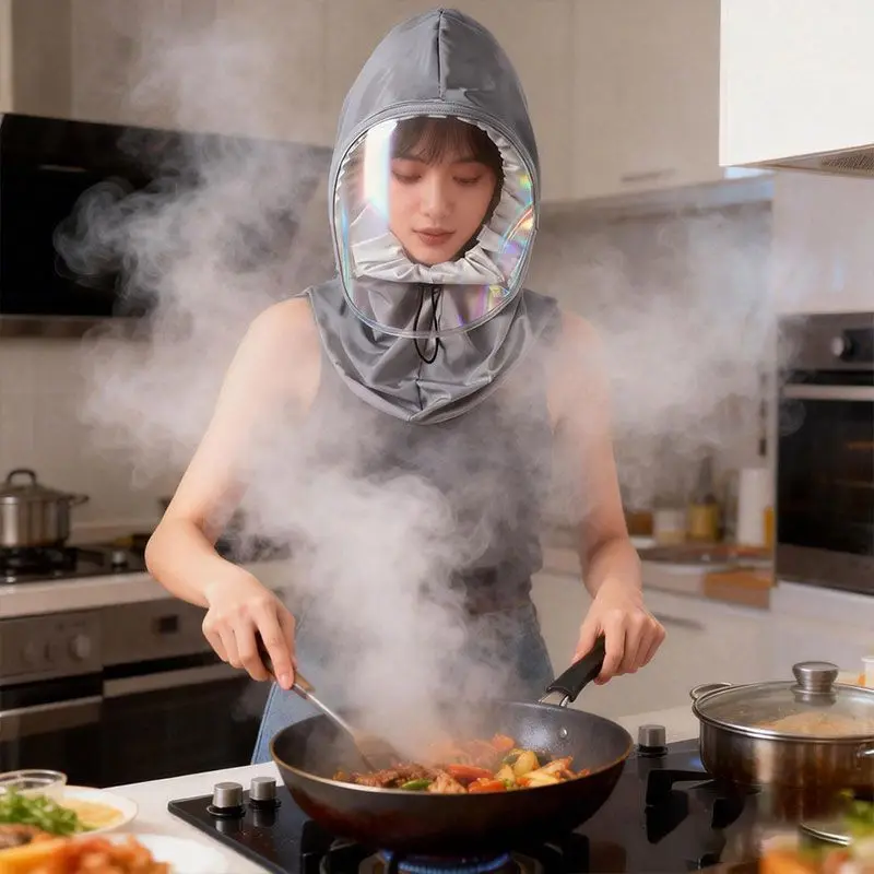 Kitchen Hat Anti Oil Fume Face Mask Women Cooking Frying Anti Oil Splash Protective Hat Neck Gaiter Integrated Dustproof Hat