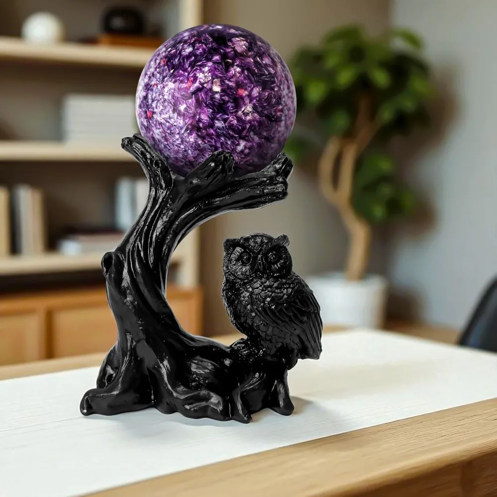 Owl Sphere Holder Crystal Stand Ball Resin Display Base for Bedroom Office Living Room Desktop Decoration