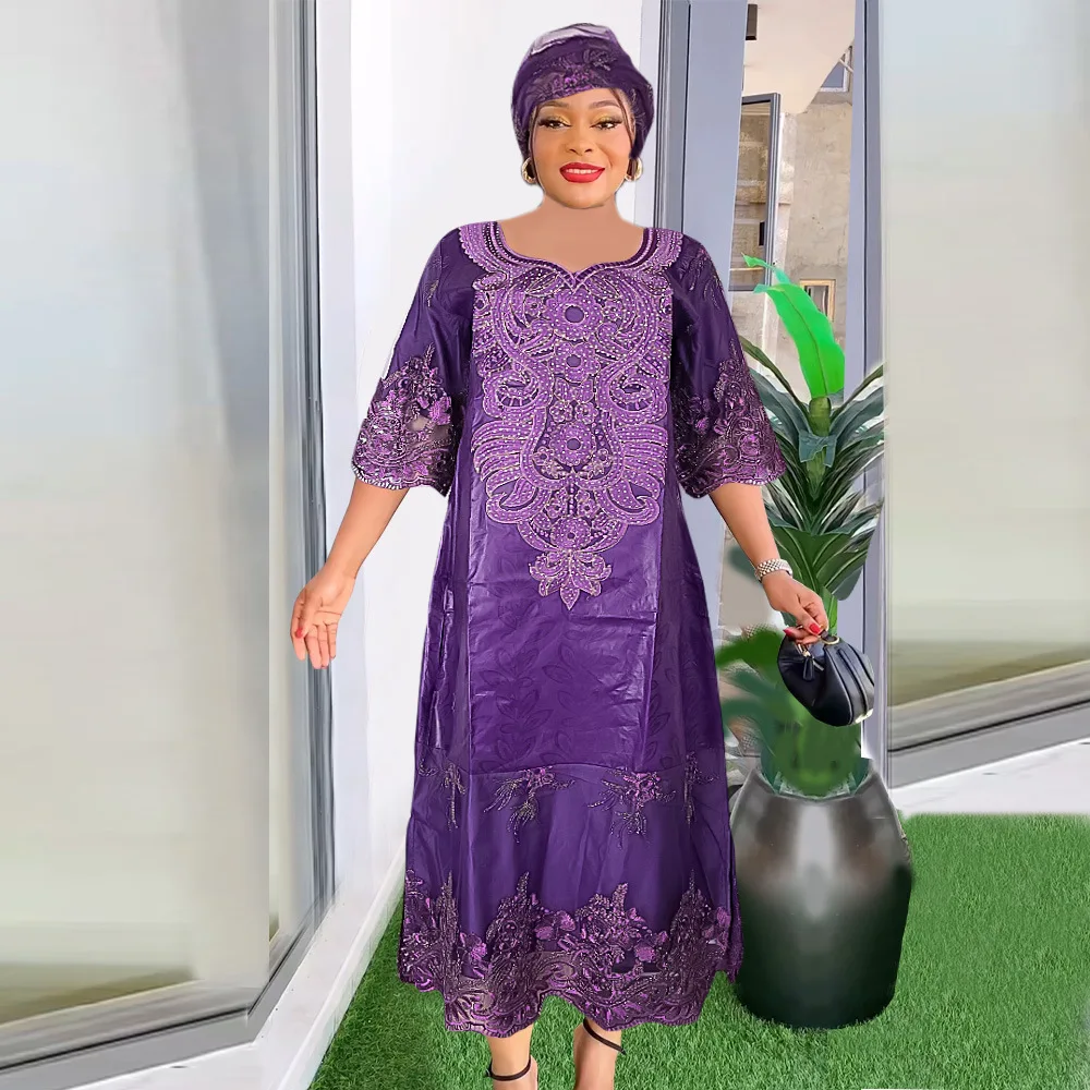 

Middle Eastern Women's Muslim Hot Diamond Lace Robe Malay Indonesian Dress Headscarf Large Size Africa