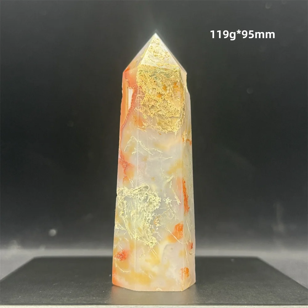 Natural Stone Red Moss Agate Crystal Column Single Point Healing Quartz Obelisk Wand Meditation Spiritual Energy Home Decoration