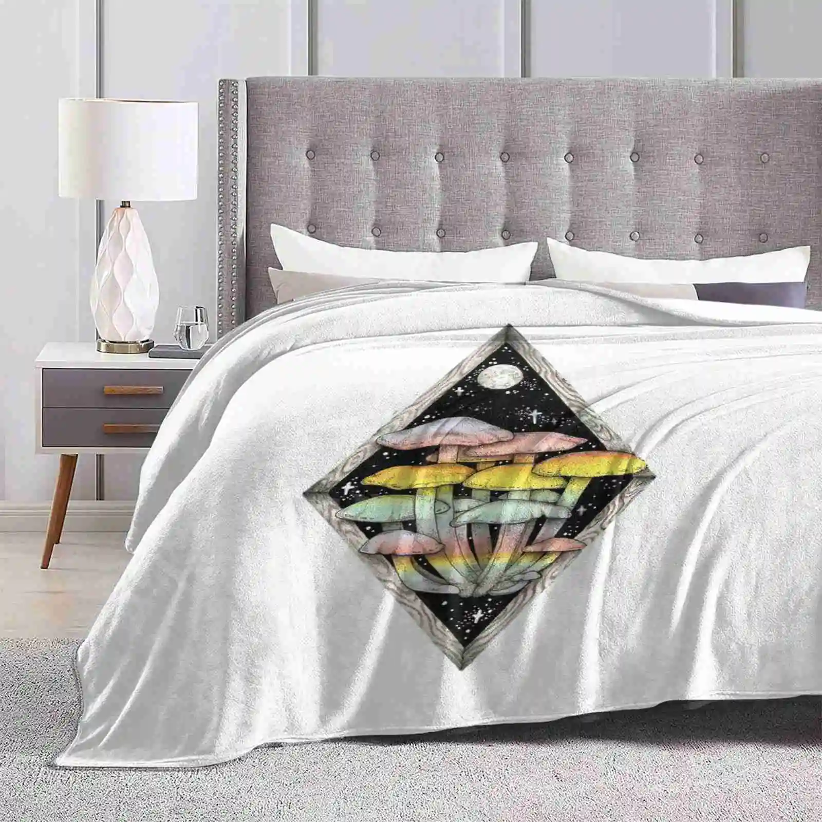 Rainbow Mushrooms | | Psychedelic Illustration By Chrysta Kay Trend Style Funny Fashion Soft Throw Blanket Mushrooms