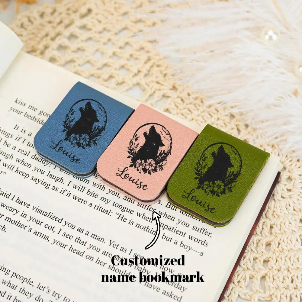 

1 personalized leather magnetic bookmark wolf's head Laser printing technology for magnetic library bookmarks Suitable for wome