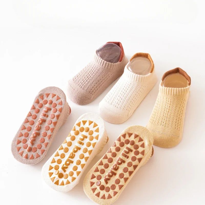 3 Pairs of Summer Thin Baby Anti Slip Socks Mesh Breathable Pure Cotton Floor Socks Boys and Girls Baby Socks Ages 0-8  new born