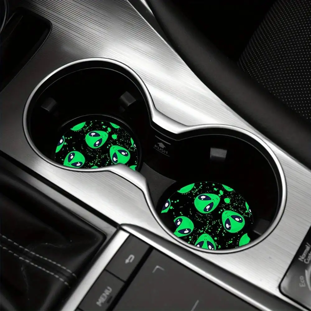 Alien-Themed Car Coasters 2-Pack Round Drink Mats Home & Vehicle Interior Accessories Decorative Drink Coasters For Men & Women