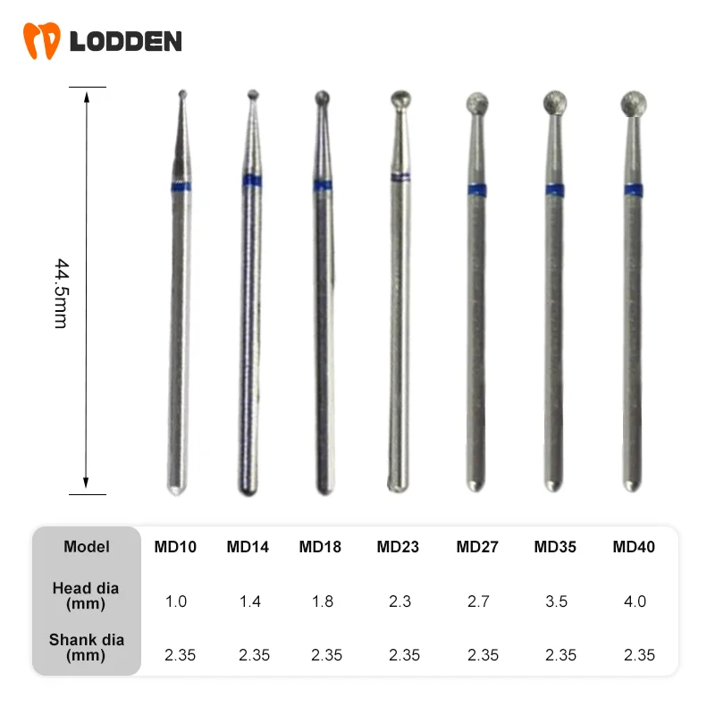 

LODDEN 30pcs Dental Diamond Burs HP Round Blue/Medium for Grinding Zirconia Low-speed 2.35mm Dentistry Electroplated Drills Tool