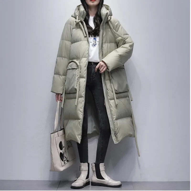 2023 Winter New Hooded White Duck Down Jacket Women Black Female Thicken Snow Parkas Overcoat Korean Loose Warm Long Down Coats