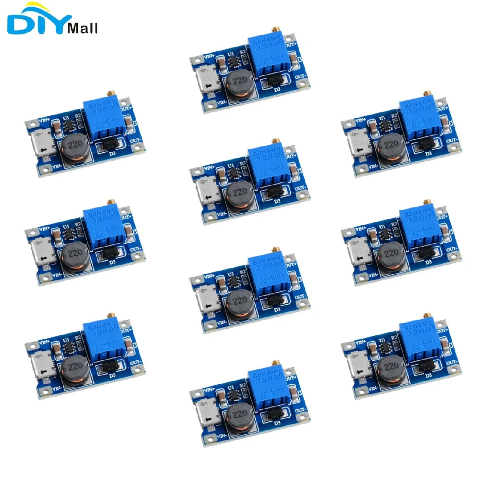 10PCS MT3608 2A DC-DC Step Up Boost Converter Module Micro USB Interface 93% Efficiency