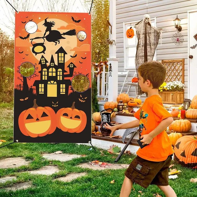 Halloween Toss Game Banner 3 Bean Bags Halloween Ghost Throwing Game Banner Kids Children Family Party Halloween Night Theme