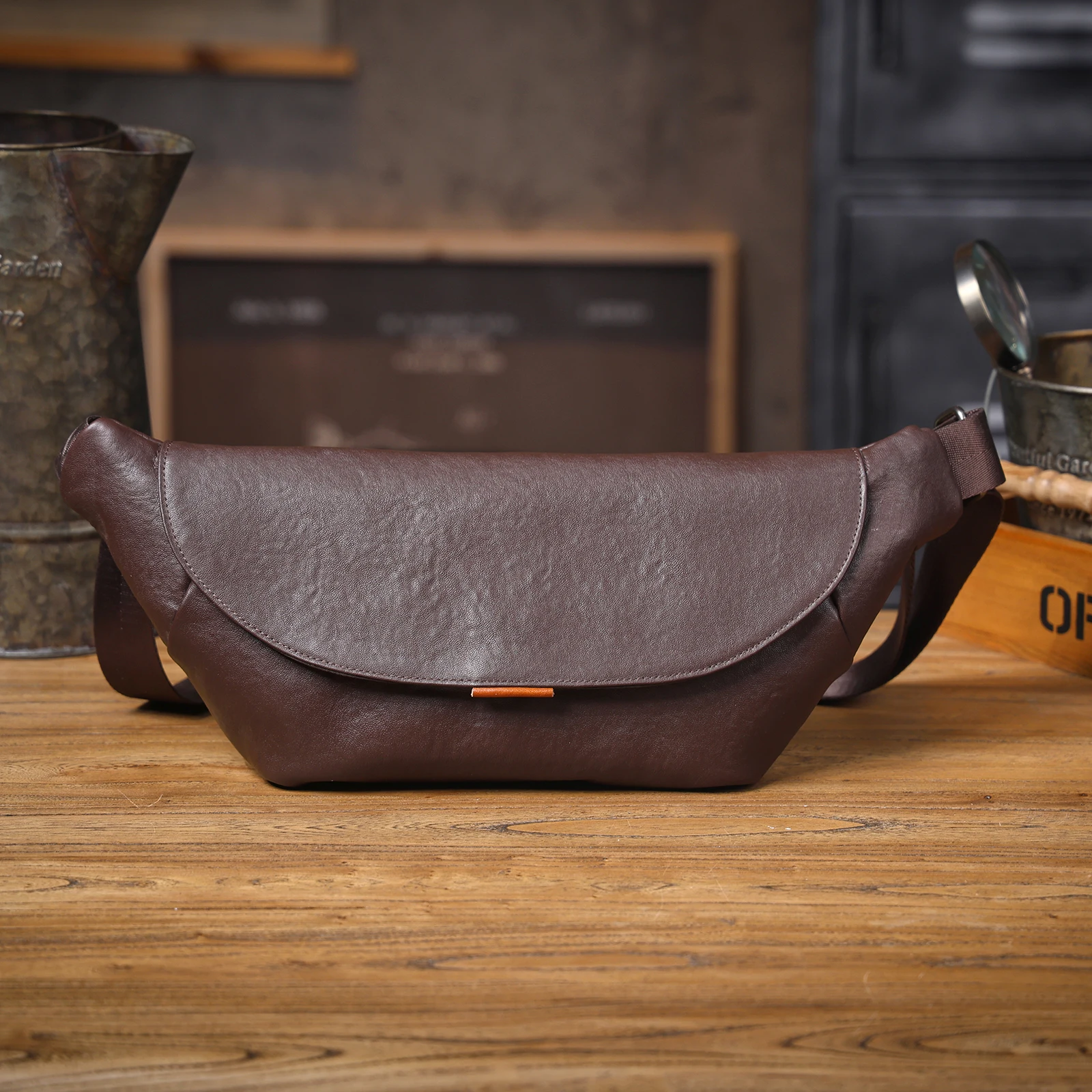 S.WORKER Herren-Umhängetasche aus echtem Leder, Umhängetaschen, einfache Rindsledertasche, pflanzlich gegerbtes Oberschichtleder, modisch, lässig – Detail 16
