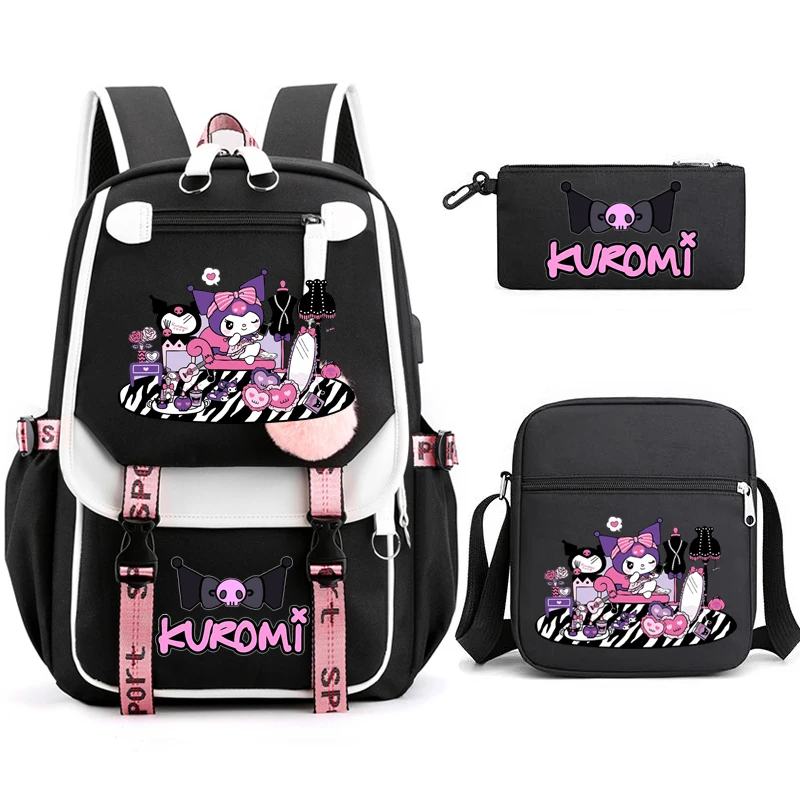 Kuromi Multi-pocket School bag Men Women Universal Nylon Large-capacity Leisure Simple Backpacks Insert Buckle Computer Mochilas