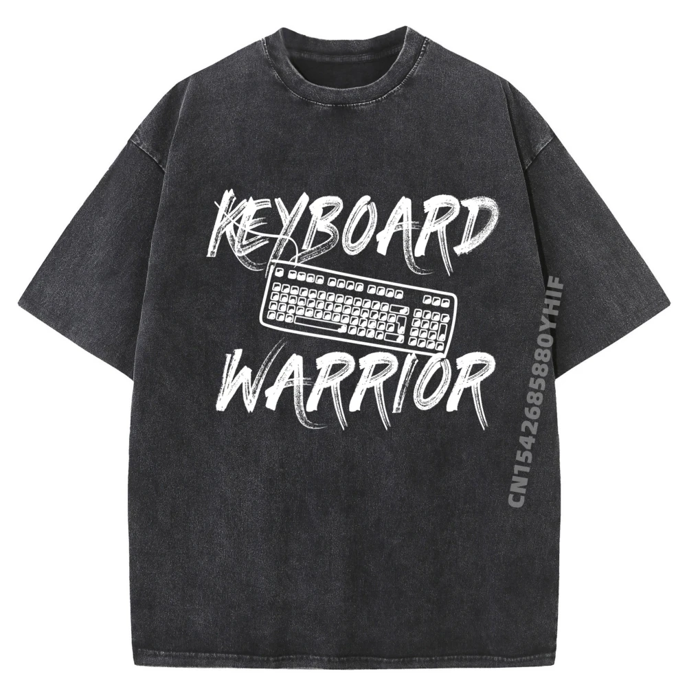 

Hip Hop Woman T-shirt Man Keyboard Warrior Computer Technician Outdoor Washed Tops & Tees Oversized Graphic T Shirt