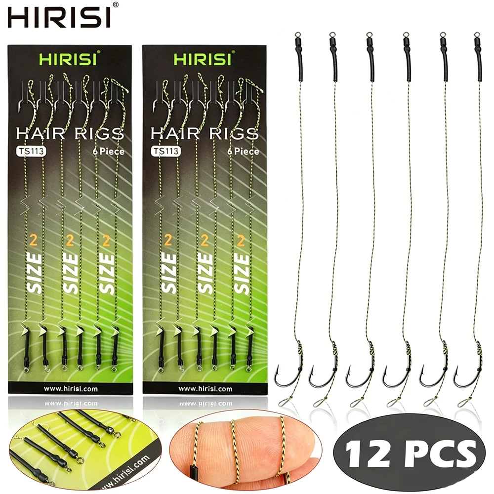 Hirisi 12-teiliges Karpfenangel-Rig-Set - Vorgebundene Fertige Karpfenhaken mit Schnur für Boilie-Köder Karpfenangel-Zubehör