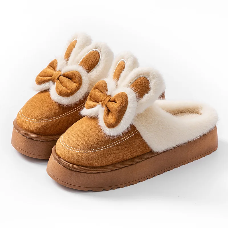 

Fashion Women Rabbit Ears Fluffy Slippers for Autumn and Winter Indoor Thick Sole Anti-Slip and Warm Unisex Slippers for Winter