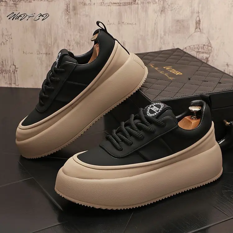 Chunky Sneakers Mens Designer Soft Sole White Shoes Fashion Casual Microfiber Leather Height Increased Flat Platform Board Shoes