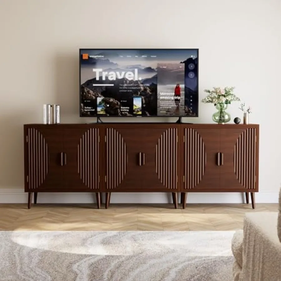 

Набор из 3-х тумб для хранения с дверцами, акцентные шкафчики с магнитными дверцами с открытием по нажатию, коричневый узор в виде линий, консоль для прихожей