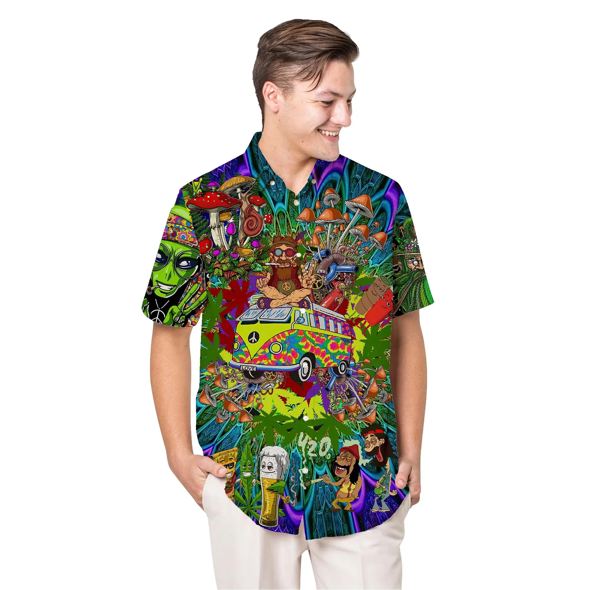 

Jumeast Mushroom Men Hawaiian Shirt Cartoon 3D Printed Aloha Shirts Unisex Baggy Streetwear Beach Man Clothing Hippe Tops Tee