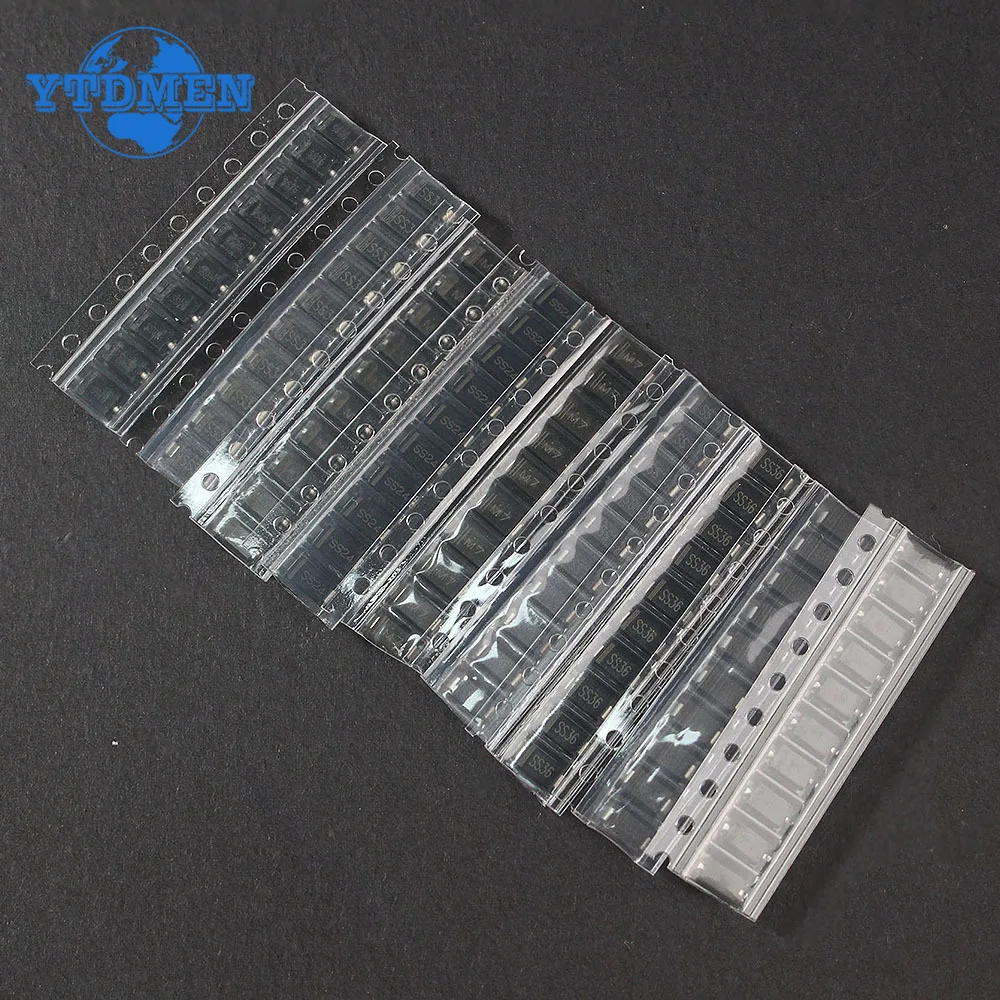 90PCS Rectifier Diode 1N4007 1N4001 1N4004 SS14 SS24 SS34 SS16 SS26 SS36 SMD Schottky Diode Assort Kit