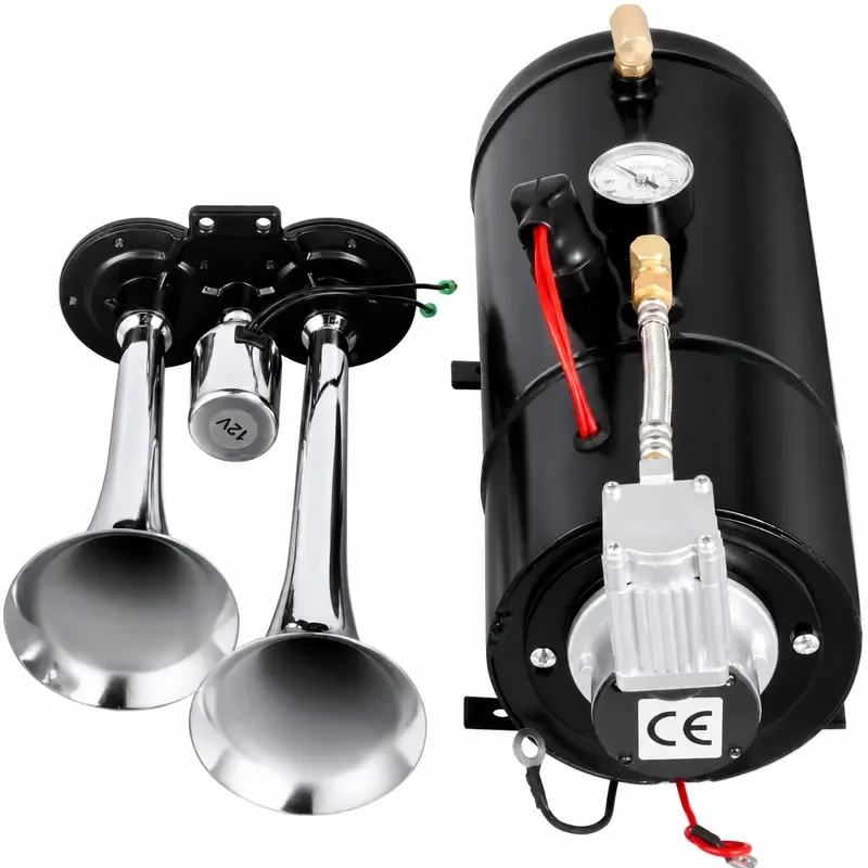 Car Double Pipe Air Compressor Horn Kit Modified Car Air Pump Air Flute Horn