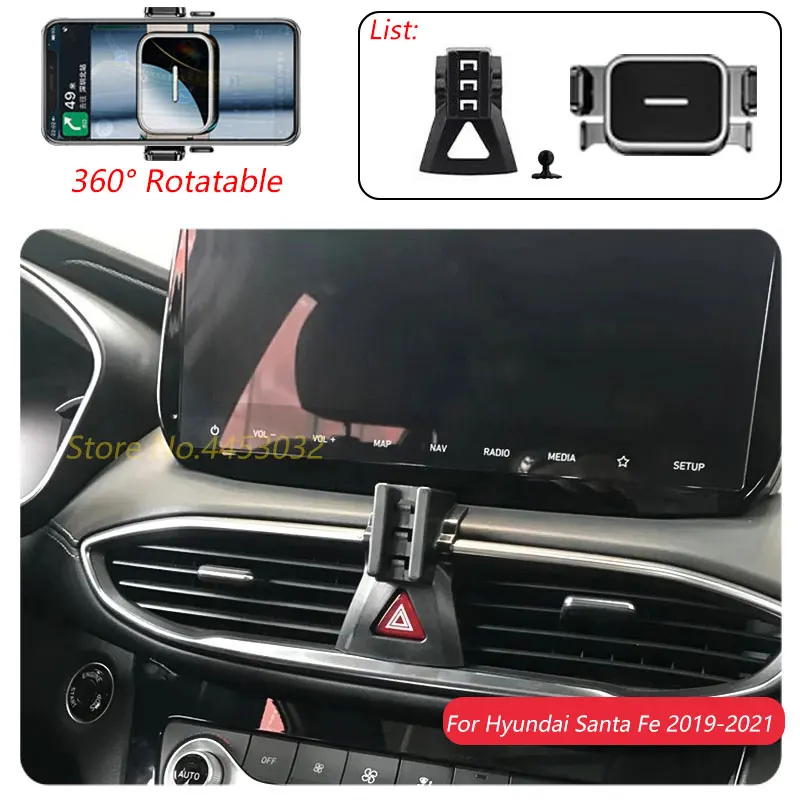 1 Suit Car Phone Holder For Hyundai Santa Fe 2019-2023 Air Outlet Rotatable Stand Mount One-handed operation Bracket Accessories