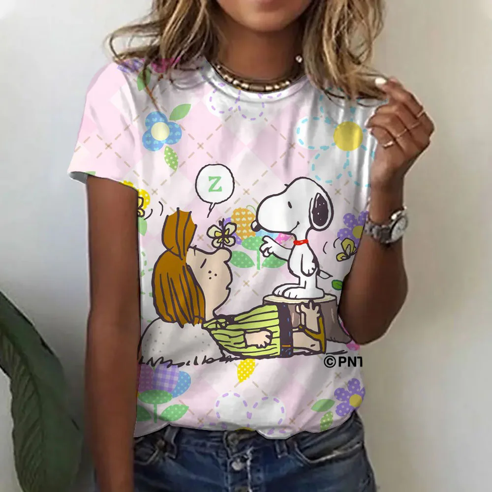 Fashion Snoopy Print Casual O-neck Top Tee Shirt Women Black White T-shirtWomen T Shirt Harajuku Short Sleeves T shirts