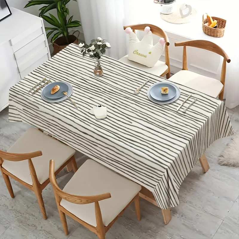 Sketch Line Stripe Tablecloth, Modern Hand Drawn Black Stripe Print Rectangular Table Cover for Dining Table Home Party Decor