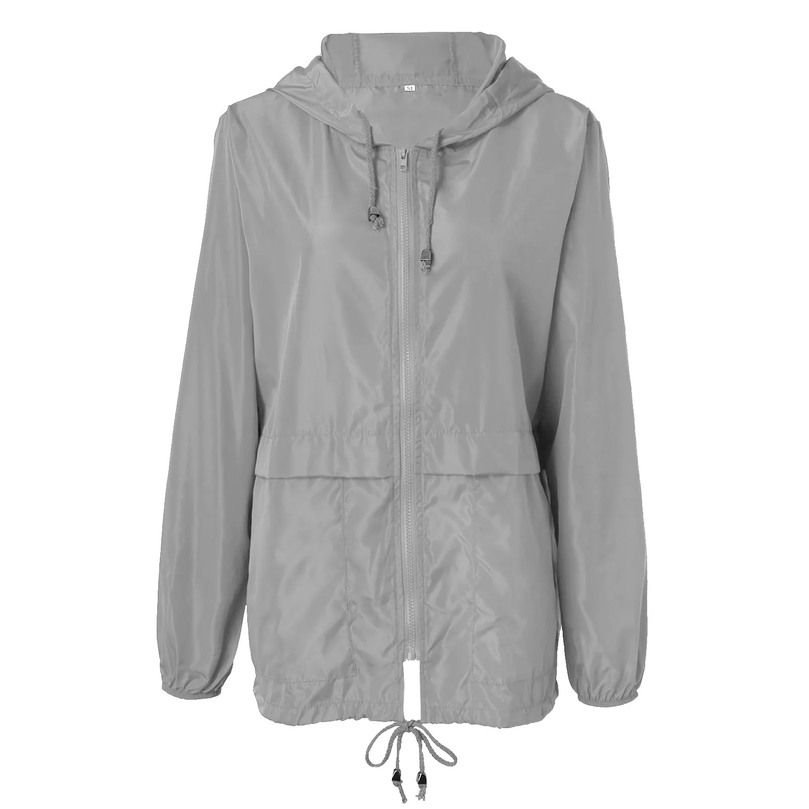 Womens Solid Color Hoodies Outwears Waterproof Zip Up Tops Loose Drawstring Sportswear Tracksuits Hooded Tops Outwear Jackets