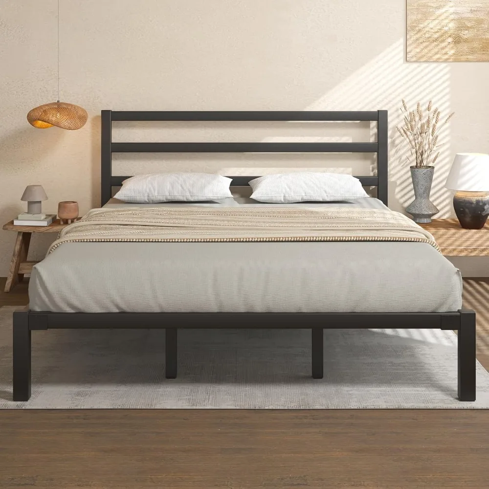 

King Size Bed Frame, Metal Platform Bed Frame with Headboard, Mattress Foundation with Spacious Underbed Storage, No Box Spring