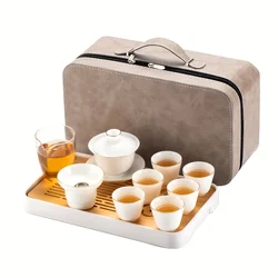 1Pcs Handmade Kung Fu Ceramic Teapot and Tea Set For Travel Portable Teapot Set Ceramic Reusable Cups All in One Gift Bag